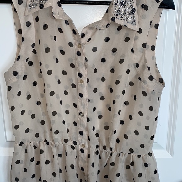 Material Girl Sheer Polka Dot Top With Studded Collar - Picture 6 of 10